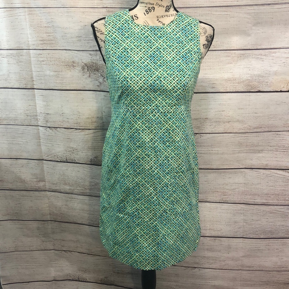 Lilly Pulitzer Aqua and Navy Geometric Sleeveless Shift Dress